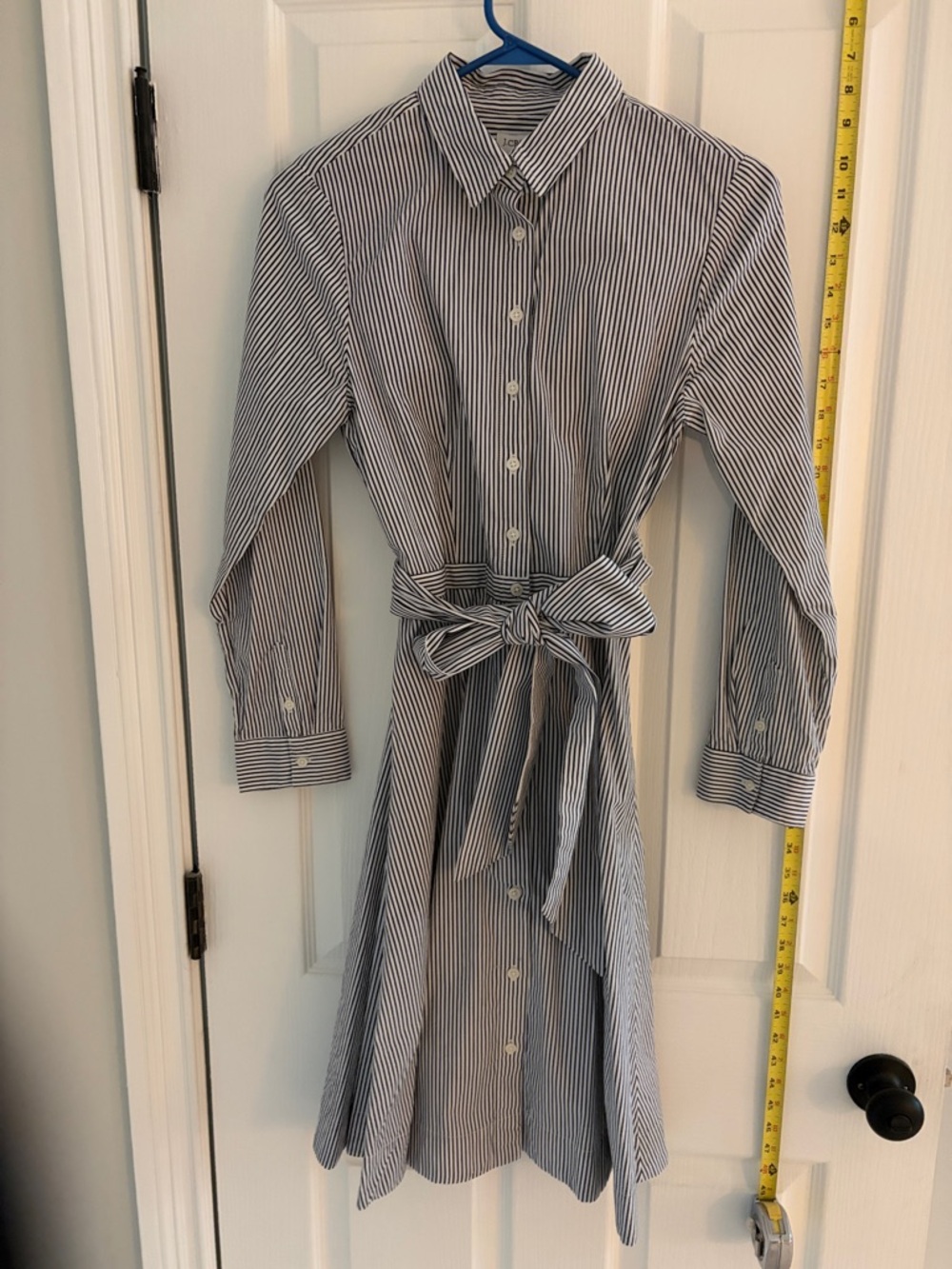 J. Crew Navy & White Striped Shirt Dress with Waist Tie